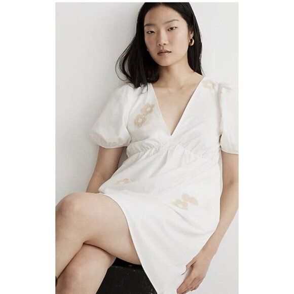 Madewell $128 Annamarie Embroidered Mini Dress Size 00 White NL107 Sold Out 1E - Picture 4 of 9